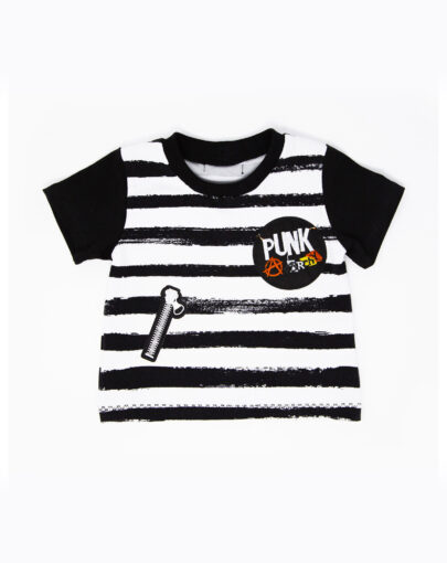 T-shirt punk à rayures et patchs