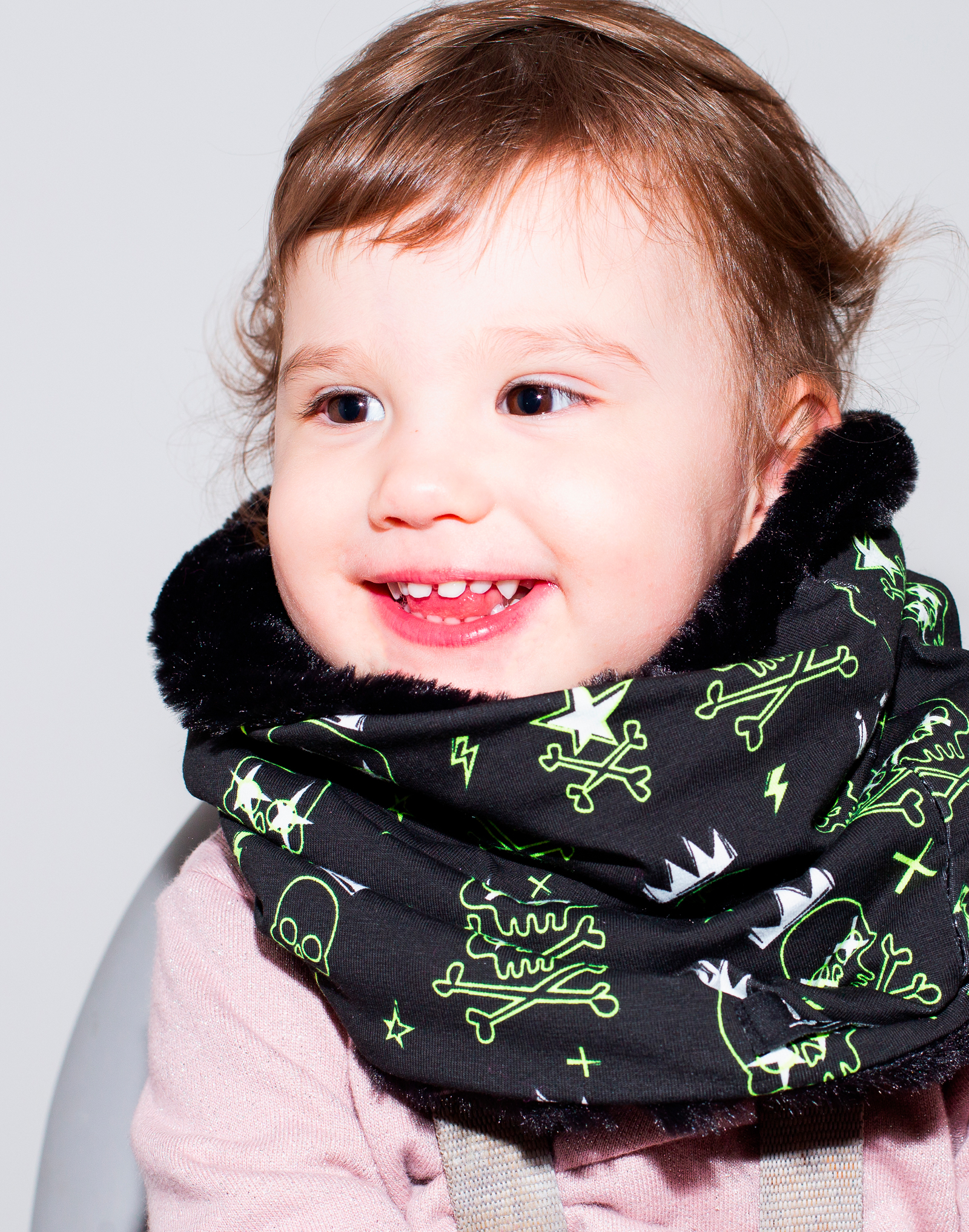 Tour De Cou Enfant En Fourrure Et Jersey Skull Rouge Rock N Kid