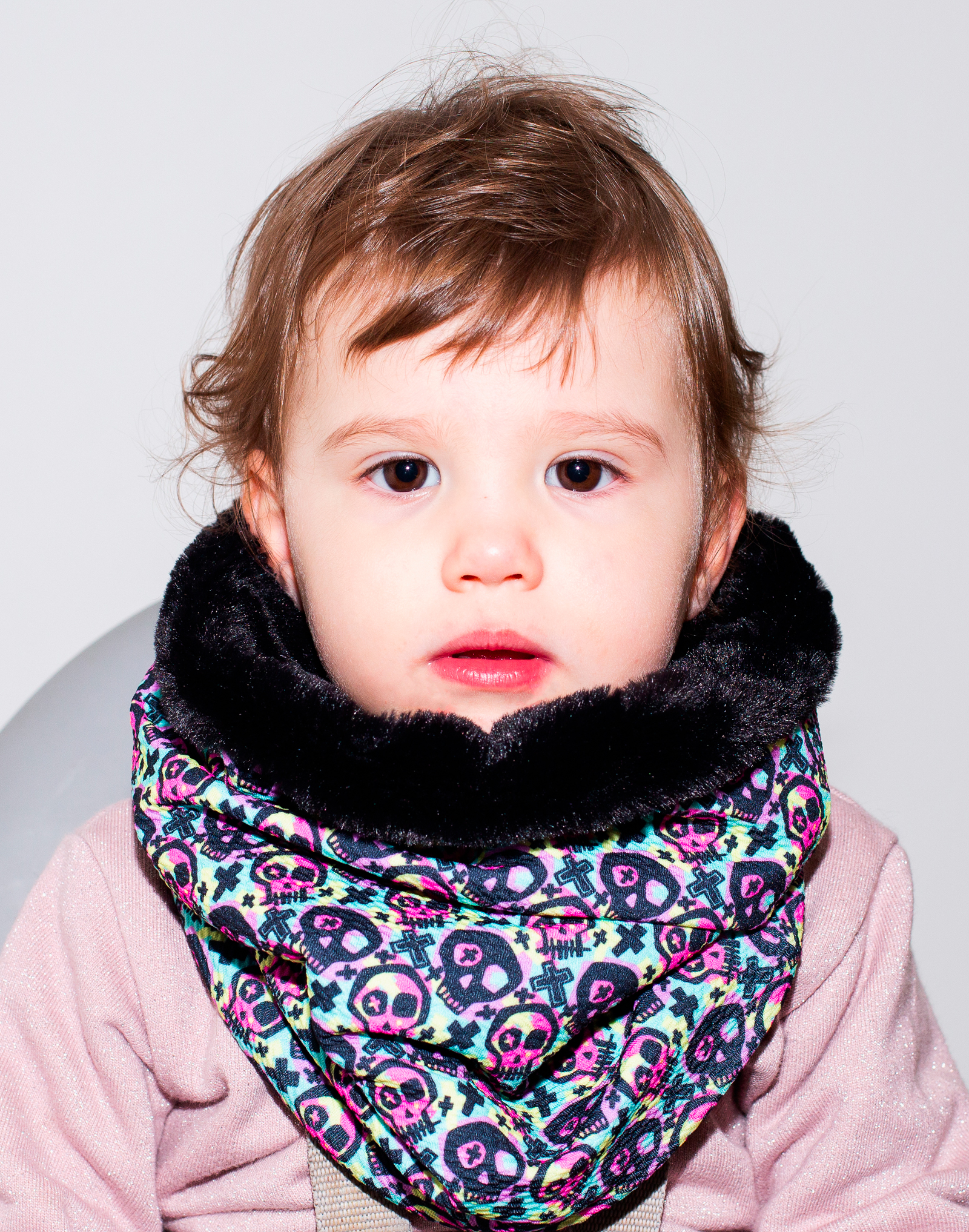 Tour De Cou Enfant En Fourrure Et Jersey Skull Rose Rock N Kid