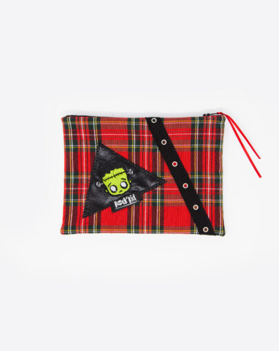 Trousse plate punk tartan broderie