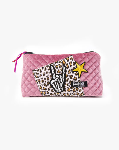 Trousse rock velours léopard et patchs