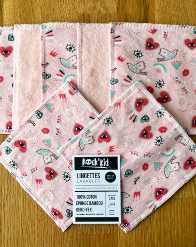 Lot de 7 lingettes lavables cousues main en bambou oeko-tex