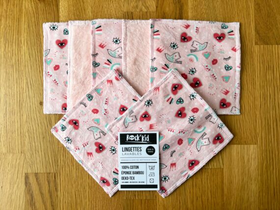 Lingettes lavables girly rose en bambou oeko-tex (lot de 7)