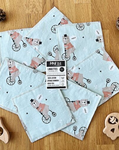Lot de 7 lingettes lavables cousues main en bambou oeko-tex