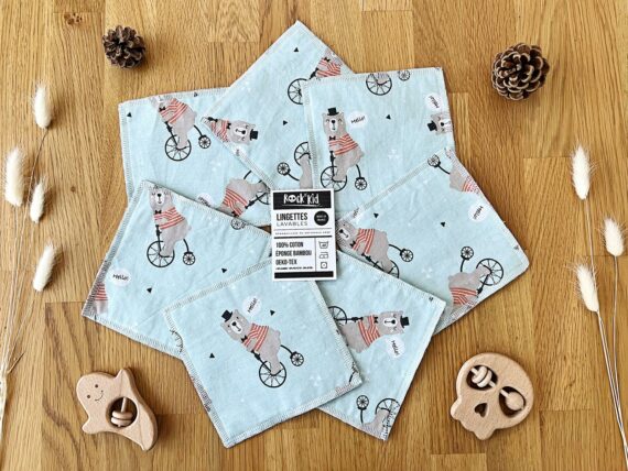 Lot de 7 lingettes lavables cousues main en bambou oeko-tex