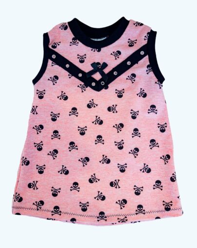 Robe sans manches cousue main motif skull rose