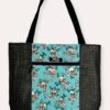 Sac tote bag XL cousu main motif memento mori turquoise