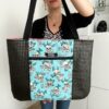 Sac tote bag XL cousu main motif memento mori turquoise