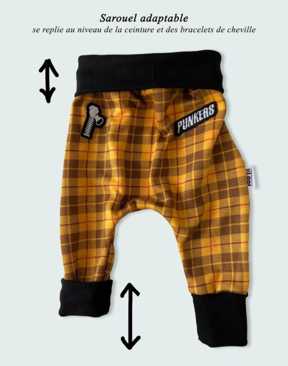 Sarouel à carreaux jaunes punk cousu main