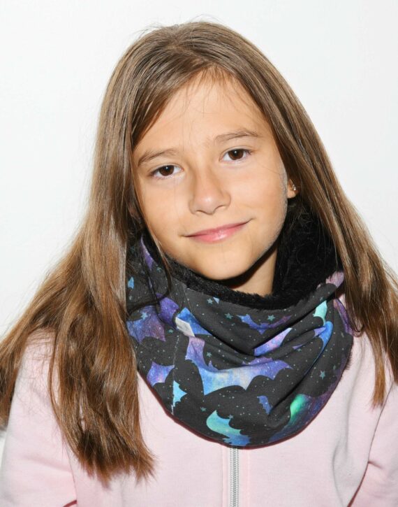 Tour de cou snood cousu main chauve souris violette