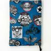 Protège carnet de santé cousu main pour garçon motif garage rock motor skull bleu
