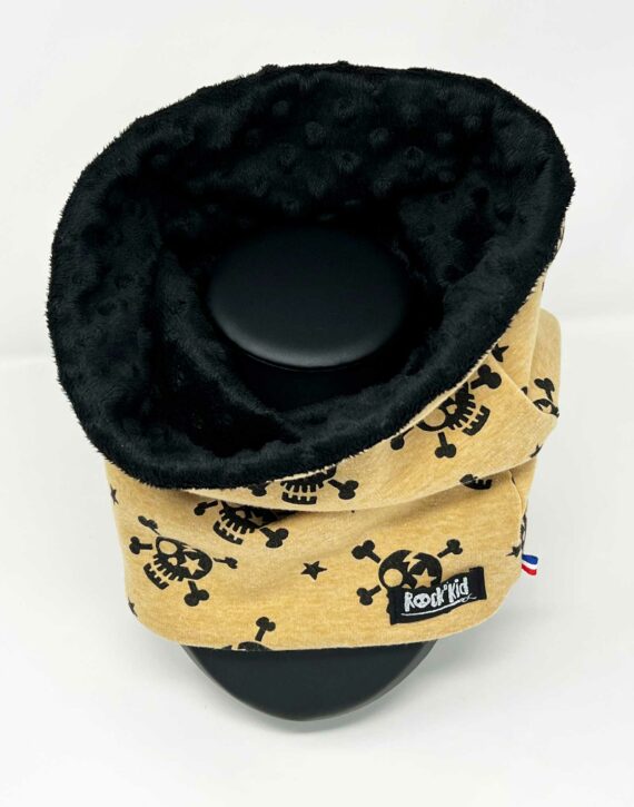 Tour de cou snood enfant cousu main skull moutarde