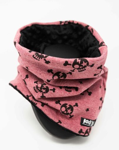Tour de cou snood enfant cousu main skull magenta