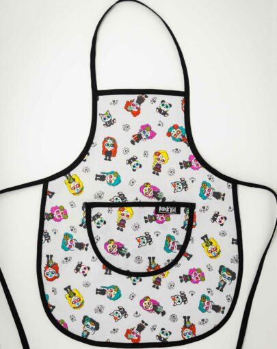 Tablier enfant cousu main en France motif Dia de los muertos