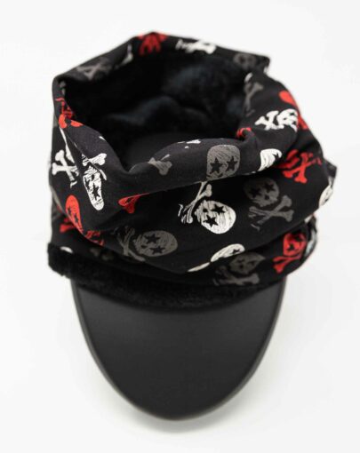 Tour de cou snood cousu main pour enfant motif skull rock noir rouge