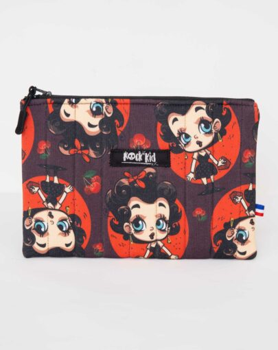 Trousse matelassée cousue main en France, motif betty boop