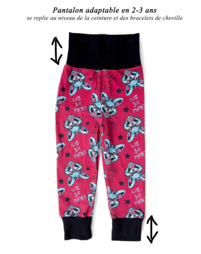 Pantalon évolutif cousu main, taille 2-3 ans, motif rock