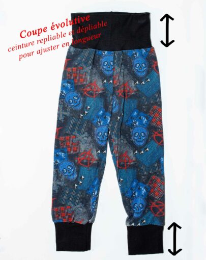 Pantalon cousu main taille 2-3 ans motif rock