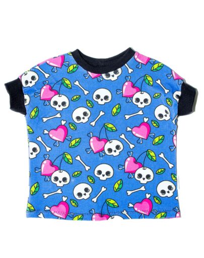 Tshirt cousu main de coupe oversize boxy taille 3-4 ans motif skull cerises