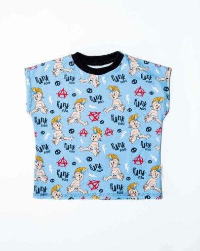 Tshirt cousu main motif bébé punk bleu taille 1-2 ans