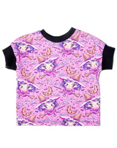 Tshirt cousu main de coupe oversize boxy taille 3-4 ans motif sorciere cookies