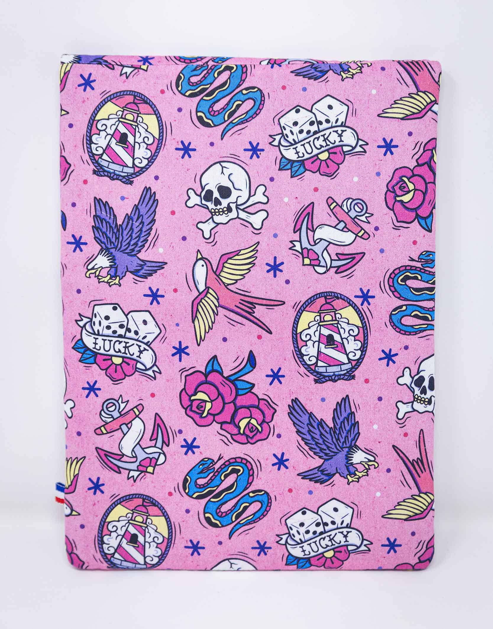 Pochette à livre grand format Tattoo rose